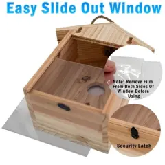 5 Star Super Deals See Through Wooden Window Bird house w/ Large Suction Cups, Hanging Lanyard Rope Birdhouse - Spy Window Nest Box