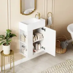 Whisen Modern Floating Bathroom Storage Cabinet Bathroom Vanity with Ceramic Sink and Left Side Storage