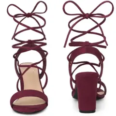 Perphy Lace Up Slingback Block High Heels Sandals for Women