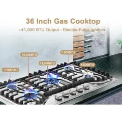 GASLAND PRO GH2365SF 36-Inch 5-Burner Built-in Gas Cooktop, NG/LPG Convertible, Stainless Steel