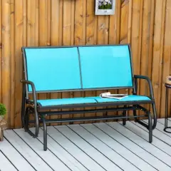 MOEPISY 2-Person Outdoor Glider Bench, Powder Coated Steel Frame For Backyard Garden Porch, Blue
