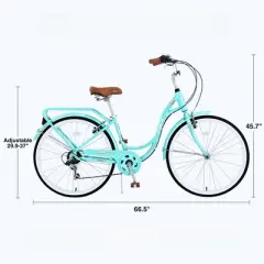 INFURNIC Bicycles, 26 Inch Ladies Bicycle with Adjustable Seat, Commute Bicycle Women Ladies, Green, 66.5"*22.83"*45.7"