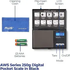 American Weigh Scales AWS Series Digital Portable Lightweight Pocket Weight Scale 250G x 0.1G - Great For Baking