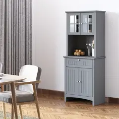 HOMCOM Kitchen Buffet Hutch Wooden Storage Cabinet with Framed Glass Door, Drawer and Microwave Space