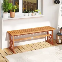 Tangkula 51 Inches Acacia Wood Outdoor Bench w/ Slatted Seat & X-Shaped Frame