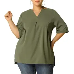 Agnes Orinda Women's Plus Size Casual Solid V Neck 1/2 Sleeve Tunic