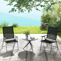 Tangkula 2PCS Patio Portable Metal Folding Chairs Dining Chair Set Poolside Garden