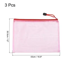 Unique Bargains PVC Waterproof Mesh Zipper Home Office Travel File Bags 3 Pcs