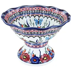 Blue Rose Polish Pottery 1721 Zaklady Small Pedestal Bowl