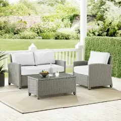 Bradenton 3pc Outdoor Conversation Set with Loveseat & Armchair with Coffee Table - Crosley
