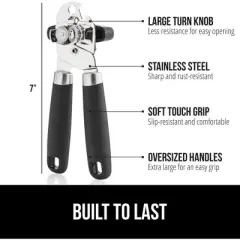 Heavy Duty Stainless Steel Smooth Edge Manual Can Opener and Bottle Openers, Soft Comfortable Handle