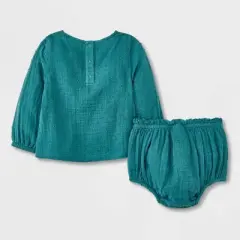 Baby Girls' Gauze Clipspot Ruffle Yoke Top & Bottom Set - Cat & Jack&trade; Dark Green