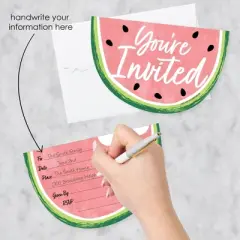 Big Dot of Happiness Sweet Watermelon - Shaped Fill-In Invitations - Fruit Party Invitation Cards with Envelopes - Set of 12