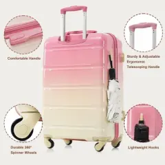 NAYSAYE Luggage 3 Piece Set Carry-on Suitcase with USB Port Spinner Wheels Durable Hard Shell for Travel, Pink, 19.2"*11.6"*28.4"