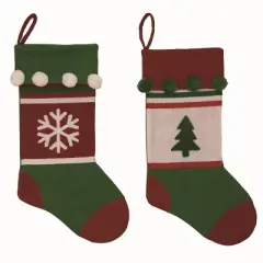 Transpac Plush Bright Merry Stocking Set of 2 Christmas Home Decorations Holiday Stockings Polyester