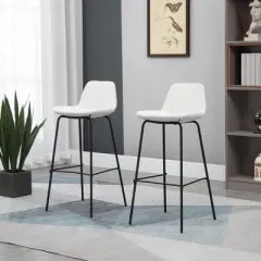 HOMCOM 29.5" Bar Stools Set of 2, Upholstered Extra Tall Barstools, Armless Bar Chairs with Back, Steel Legs, Cream White