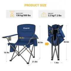 KingCamp Padded Folding Lounge Chairs with Built-In Cupholder, Insulated Cooler Sleeve, and Side Storage Pocket for Indoor & Outdoors, Blue (2 Pack)