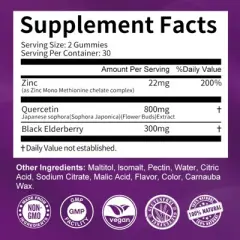 B Beworth Quercetin Gummies 800mg with Zinc & Elderberry - 5 in 1 Immune Support - 60ct