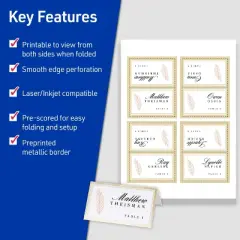 Avery Printable Tent Cards, 2" x 3.5", White with Metallic Gold Borders 80 Blank Place Cards for Laser or Inkjet Printers (3328)