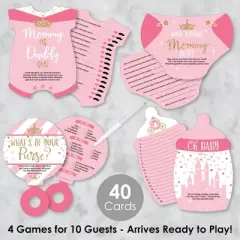 Big Dot of Happiness Little Princess Crown - 4 Pink and Gold Princess Baby Shower Games - 10 Cards Each - Gamerific Bundle