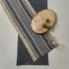 Split P Blue Washed Linen Solid Table Runner 60'' L