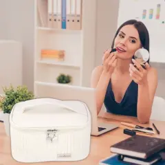 Unique Bargains Polyurethane Leather Large Makeup Bag Brush Organizer for Women 1 Pcs