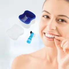 Unique Bargains Denture Bath Case Cup with Denture Cleaner Brush 1 Set