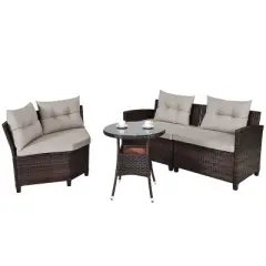 Costway 4PCS Outdoor Patio Rattan Furniture Set Cushioned Sofa Table