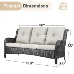 Gymojoy Outdoor 3-Seat Sofa PE Wicker Sofa Rattan Patio Sofa Couch For Garden