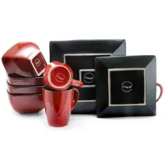 16pc Stoneware Heart Dinnerware Set Red - Elama