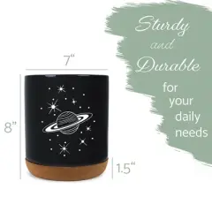 Elanze Designs 8 inch Galactic Stars and Planet Large Ceramic Kitchen Utensil Holder Black and White Crock with Cork Base