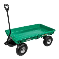 FARM-TUFF Durable Plastic Deck Garden Wagon Utility Cart with Flat-Free Tires, Green, 20" x 38"