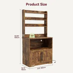 Farmhouse Microwave Stand Bakers Rack with Power Outlet, 63" Freestanding Bakers Rack with Thickened Counter and Storage Cabinet for Kitchen,Dining