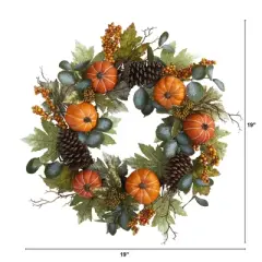 Nearly Natural 24&rdquo; Pumpkins, Pine Cones and Berries Fall Artificial Wreath