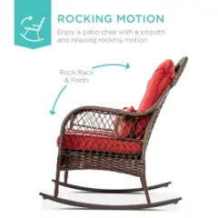 Best Choice Products Outdoor Wicker Rocking Chair for Patio, Porch w/ Steel Frame, Weather-Resistant Cushions - Red