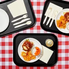 Okuna Outpost 8 Pack Plastic Nonslip Serving Tray for Cafeteria, School Lunch, Fast Food, Restaurant, Black, 12 x 16 In