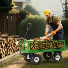 VEVOR 900 Lbs Steel Garden Cart on Wheels, Heavy Duty Pullable Garden Wagon Yard Cart, Outdoor Metal Utility Wagon with 10" Tires, Green