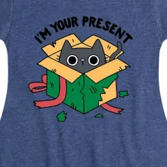 Girls' - Instant Message - Cat Christmas Present Fit & Flair Cap Sleeve Graphic Dress