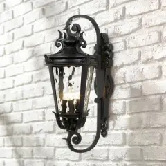 John Timberland Casa Marseille Vintage Rustic Outdoor Wall Light Fixture Black Scroll Arm 27 1/2" Clear Hammered Glass for Post Exterior Barn Deck