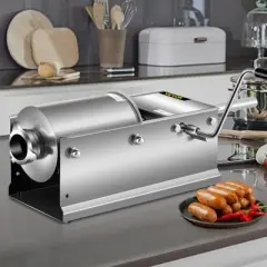VEVOR Manual Sausage Stuffer, 3 L / 7 LBS Horizontal Sausage Machine, Dual-Speed Meat Stuffer, Made of Food-Grade 304 Stainless Steel, Silver