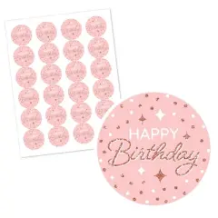 Big Dot of Happiness Pink Rose Gold Birthday - Happy Birthday Party Circle Sticker Labels - 24 Count