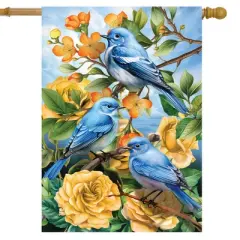 Briarwood Lane Spring House Flag 40x28 For Outdoor Bluebirds and Roses For Spring House Flag
