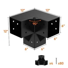 6x6 Pergola Brackets Kit, Woodwork Right Angle Corner DIY Brackets 6" x 6" (Actual:5.5"x5.5"), Powder-Coated Pergola Hardware, for Pergola Gazebo