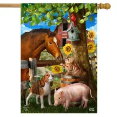 Making Friends Farm Animals House Flag Horse Dog Pig 28" x 40" Briarwood Lane