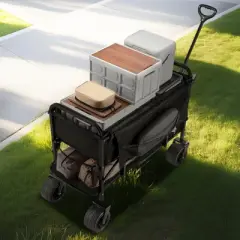VEVOR Double Decker Wagon Collapsible, 400L Heavy Duty Folding Wagon Cart, Extended Long Garden Cart with All-Terrain Wheels, Black