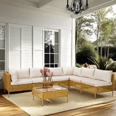 Karl Home Patio 7-Piece PE Wicker Sectional Conversation Set