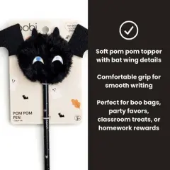 Yoobi Pom Pom Novelty Pen Halloween Bat Topper Black Ink 1.0mm Ballpoint