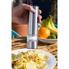 Cole & Mason 8" Stainless Steel Electronic Salt and Pepper Mill Gift Set: Ceramic Grinder, Battery Operated, 2-Piece