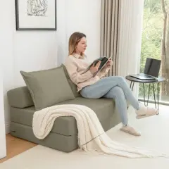 Foldable Sofa Bed with Memory Foam and Removable Cover, Convertible Floor Sleeper Chair for Guest Room, Lounge Couch with Backrest and Pillow-Koiai