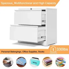 Aobabo 28.25 Inch Long Locking 2 Drawer Anti-Tilt Metal Office Storage Filing Cabinet with File Hanging Bar and 2 Keys, White